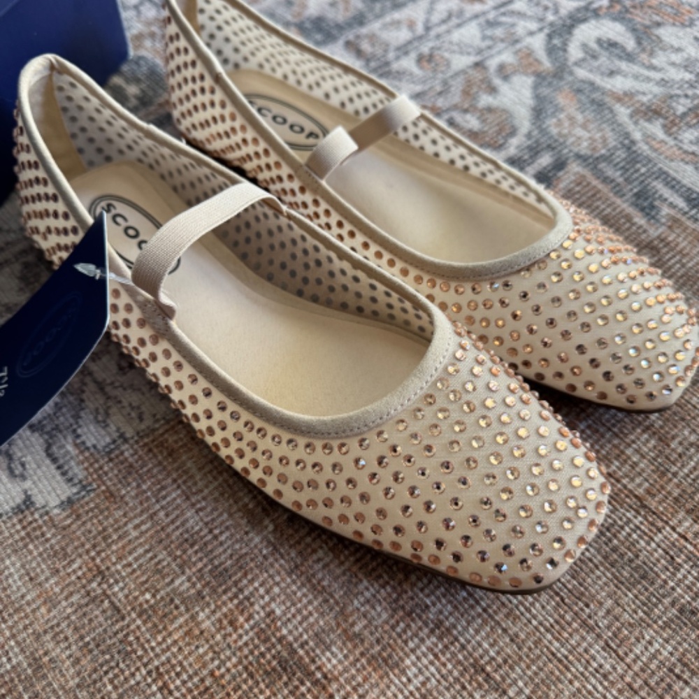 Scoop Mesh Ballet Flats with Rhinestones 7.5